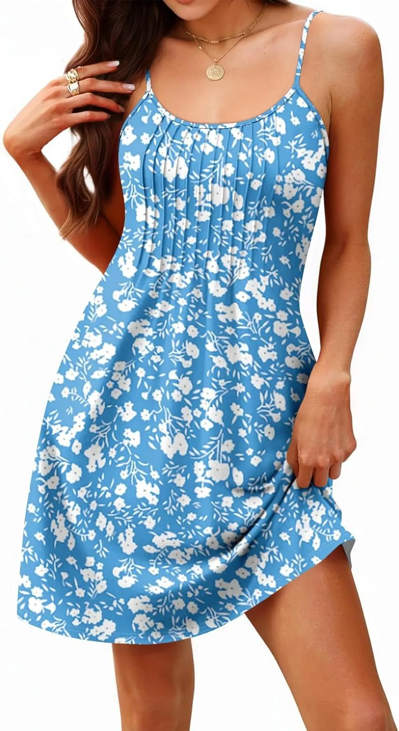 GOFULY Women'S Nightgowns & Sleepshirts Summer Boho Spaghetti Strap Dresses 2025 Trendy Cute Boatneck Sleeveless Nightshirts