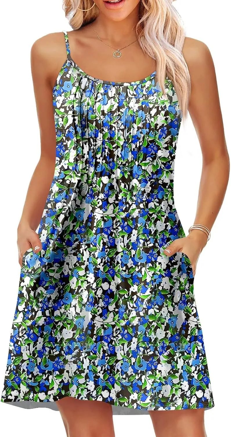 GOFULY Women'S Nightgowns & Sleepshirts Summer Boho Spaghetti Strap Dresses 2025 Trendy Cute Boatneck Sleeveless Nightshirts