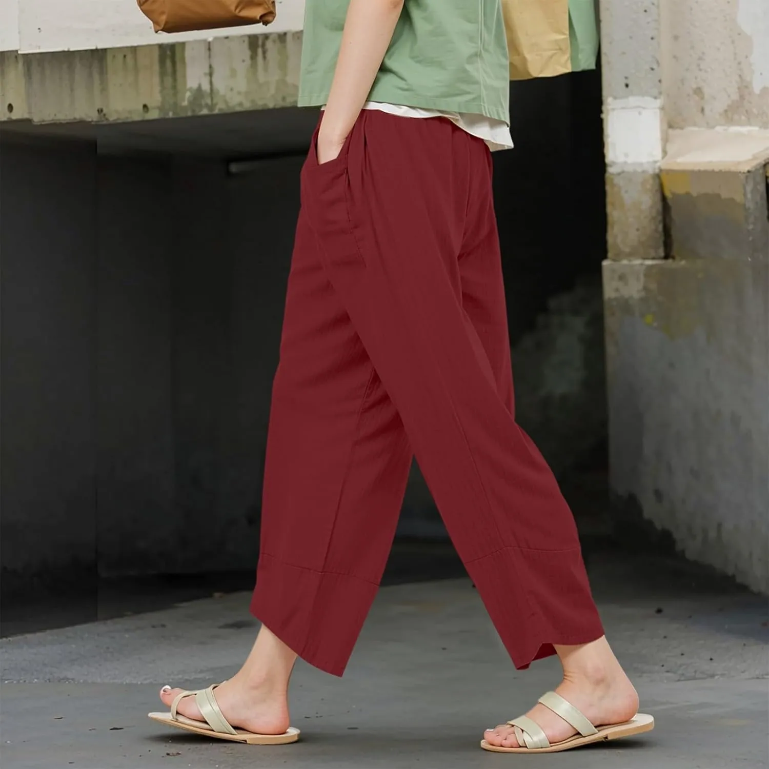GOFULY Womens Pants Casual Dressy Straight Wide Leg High Waisted Pants Trendy Elastic Waist Sumemr 2025 Trousers with Pockets