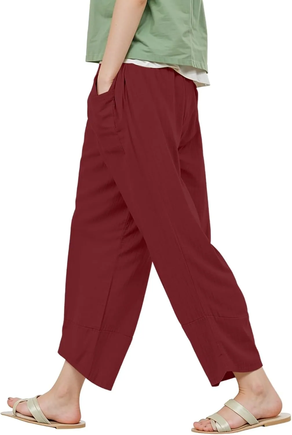 GOFULY Womens Pants Casual Dressy Straight Wide Leg High Waisted Pants Trendy Elastic Waist Sumemr 2025 Trousers with Pockets