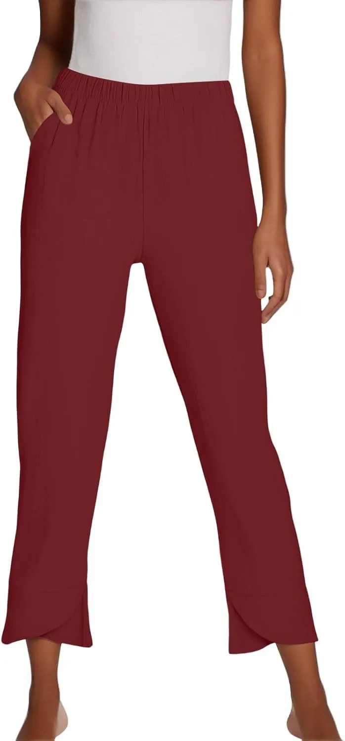 GOFULY Womens Pants Casual Dressy Straight Wide Leg High Waisted Pants Trendy Elastic Waist Sumemr 2025 Trousers with Pockets