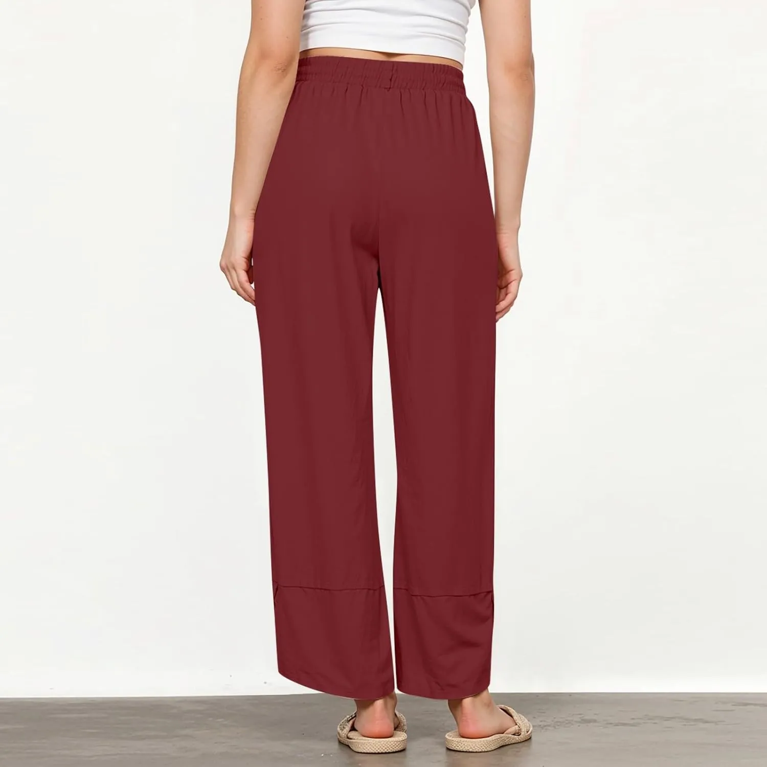 GOFULY Womens Pants Casual Dressy Straight Wide Leg High Waisted Pants Trendy Elastic Waist Sumemr 2025 Trousers with Pockets