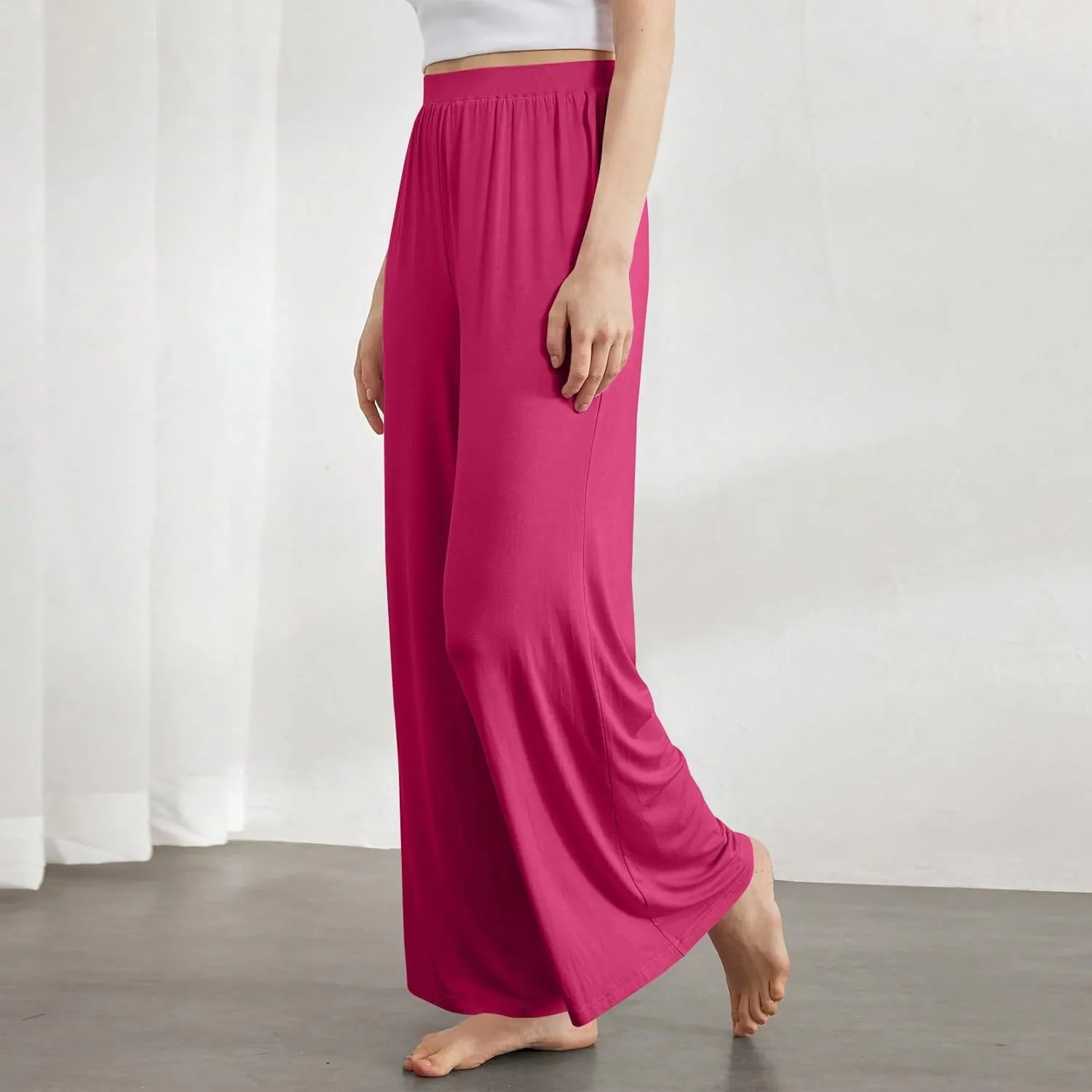 GOFULY Women's Pants Straight Wide Leg High Waisted Pants Elastic Waist Drawstring Sumemr Loose Fit Trousers with Pockets