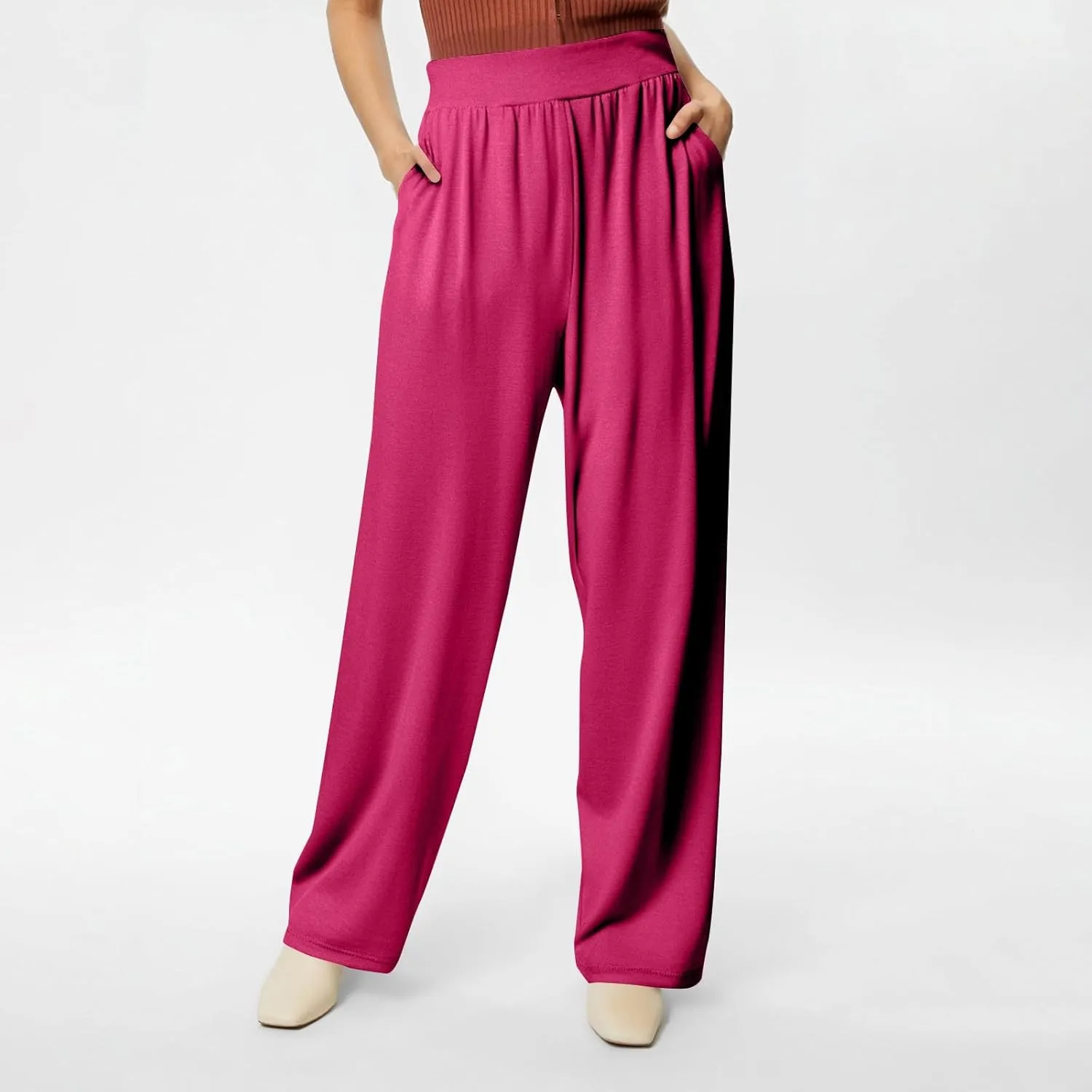 GOFULY Women's Pants Straight Wide Leg High Waisted Pants Elastic Waist Drawstring Sumemr Loose Fit Trousers with Pockets