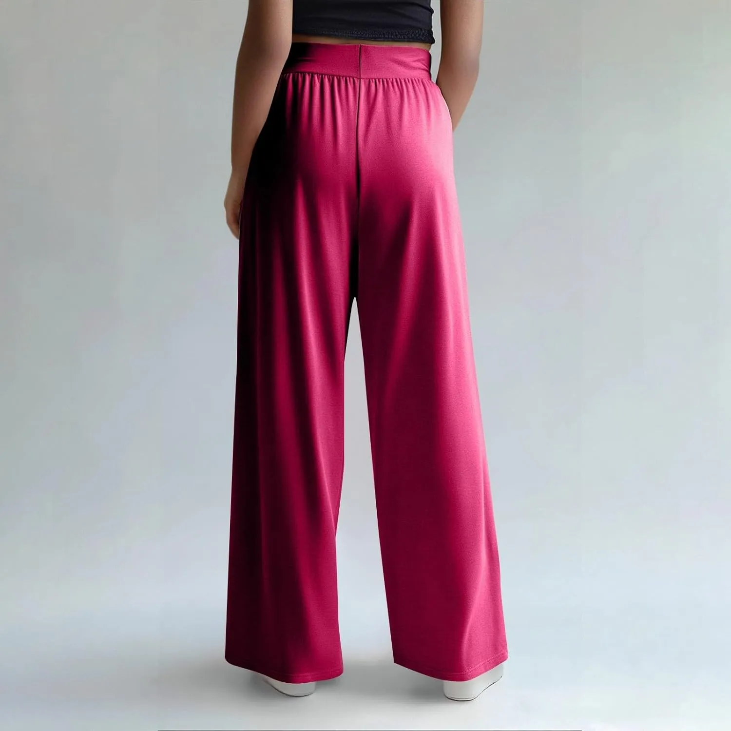 GOFULY Women's Pants Straight Wide Leg High Waisted Pants Elastic Waist Drawstring Sumemr Loose Fit Trousers with Pockets
