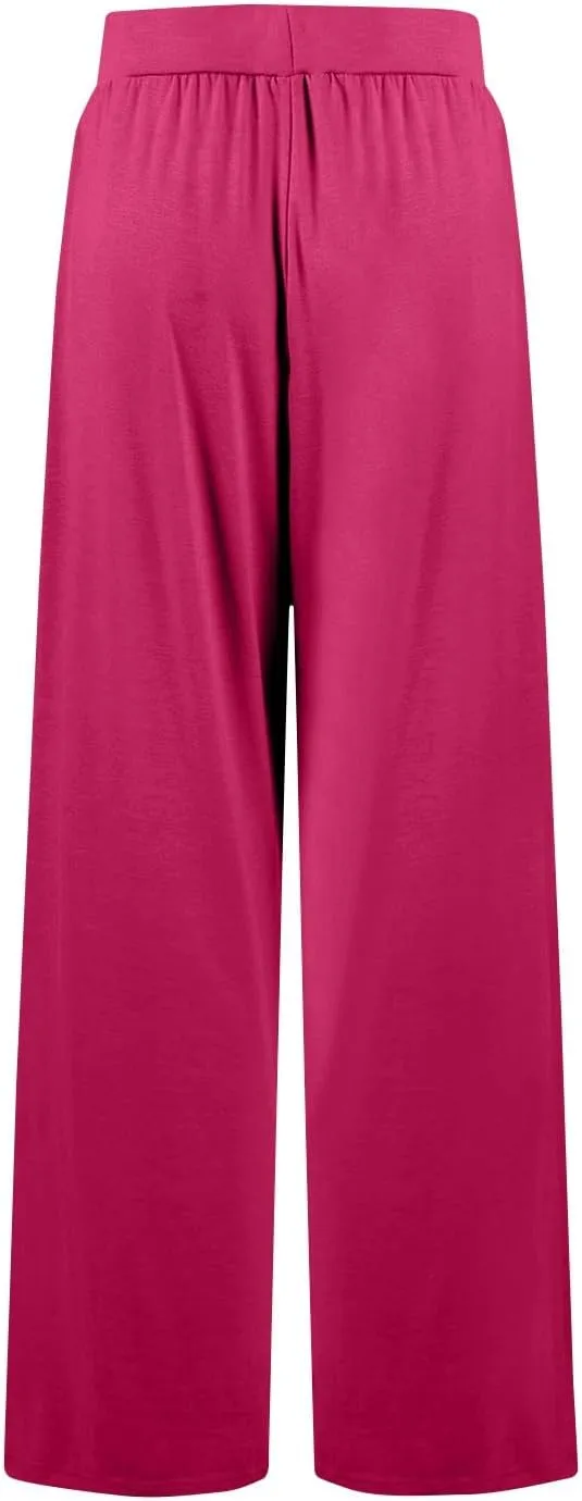 GOFULY Women's Pants Straight Wide Leg High Waisted Pants Elastic Waist Drawstring Sumemr Loose Fit Trousers with Pockets