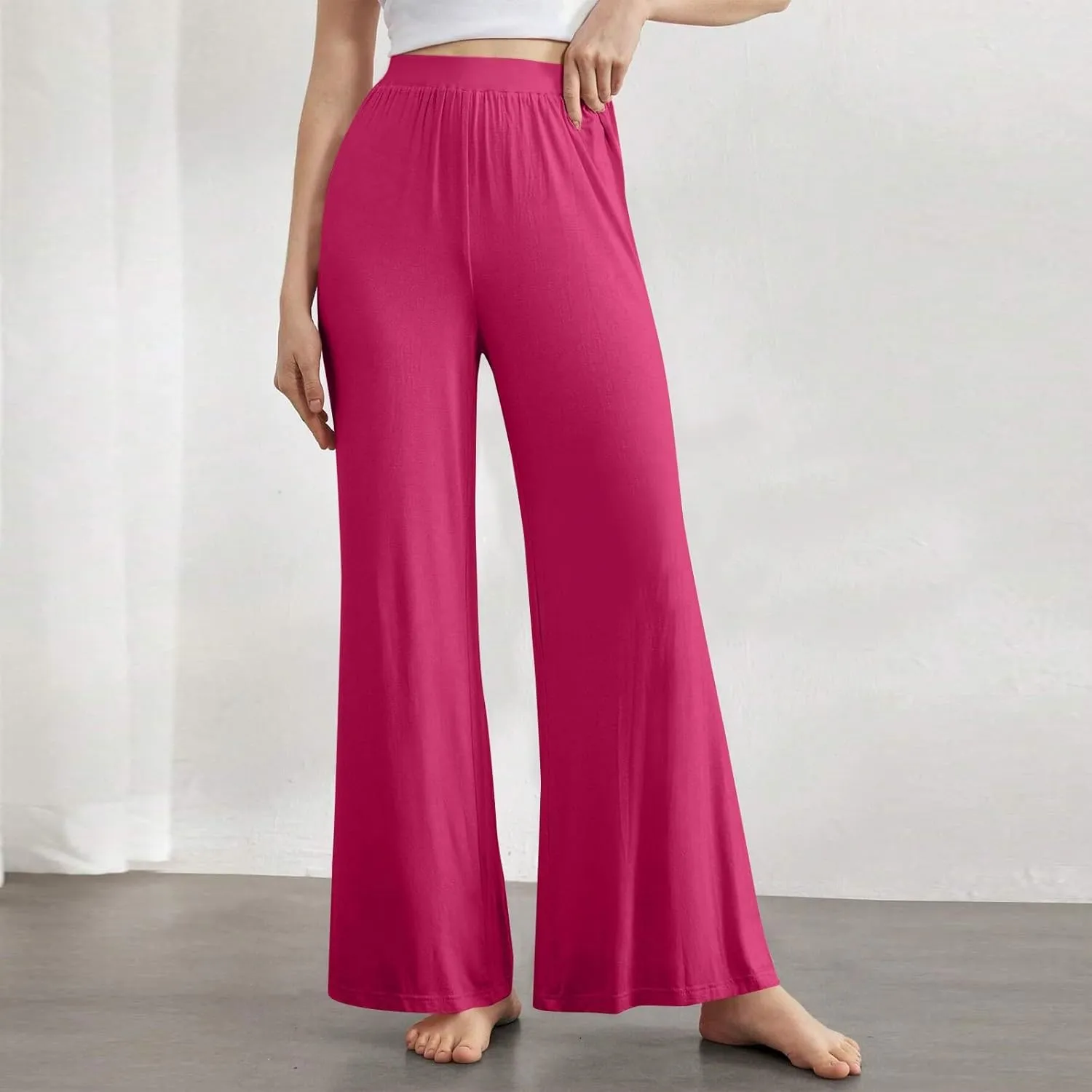 GOFULY Women's Pants Straight Wide Leg High Waisted Pants Elastic Waist Drawstring Sumemr Loose Fit Trousers with Pockets
