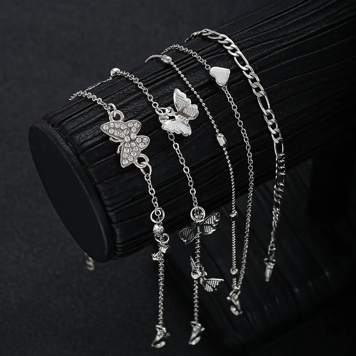 Gold Ankle Bracelets for Women 14k Gold Plated Cuban Link Pearl Butterfly Anklets Set Layered Chain Adjustable Size Beach Jewelry