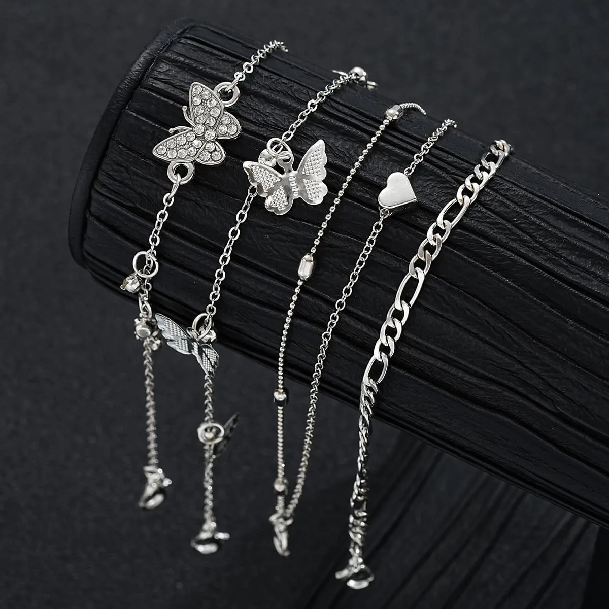 Gold Ankle Bracelets for Women 14k Gold Plated Cuban Link Pearl Butterfly Anklets Set Layered Chain Adjustable Size Beach Jewelry