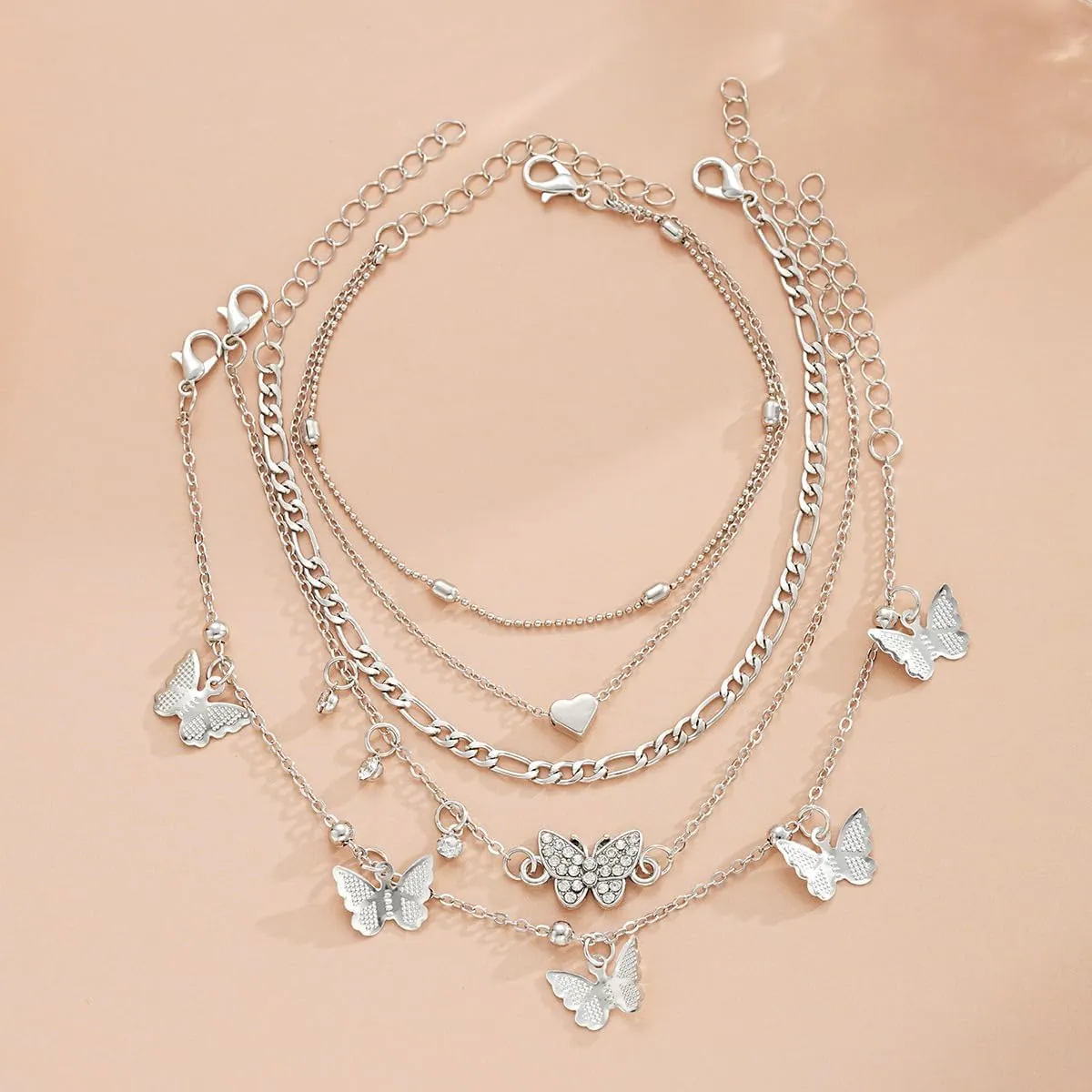 Gold Ankle Bracelets for Women 14k Gold Plated Cuban Link Pearl Butterfly Anklets Set Layered Chain Adjustable Size Beach Jewelry