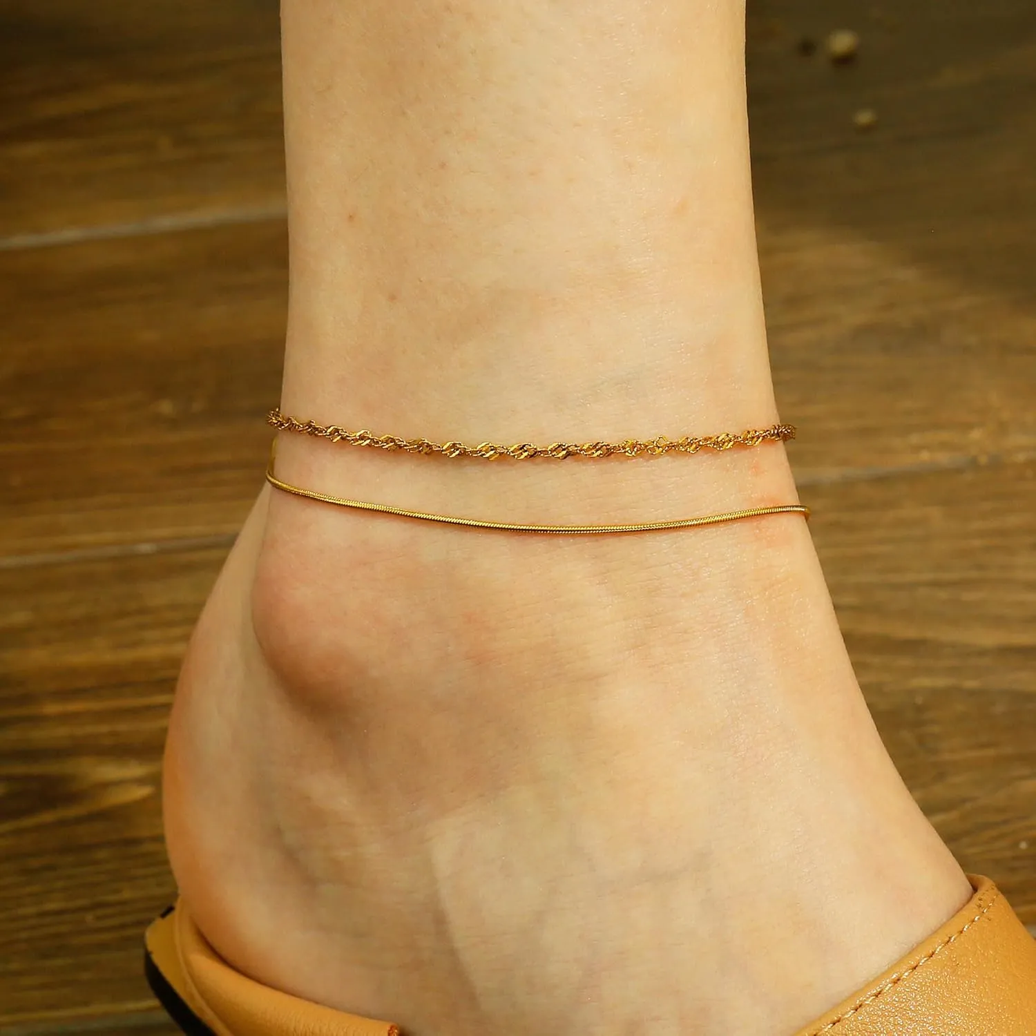 Gold Ankle Bracelets For Women Waterproof,18k Gold Plated Anklets Layered Thin Snake Chain Herringbone Anklets Non Tarnish Stainless Steel Dainty Summer Jewelry Set Gift For Women