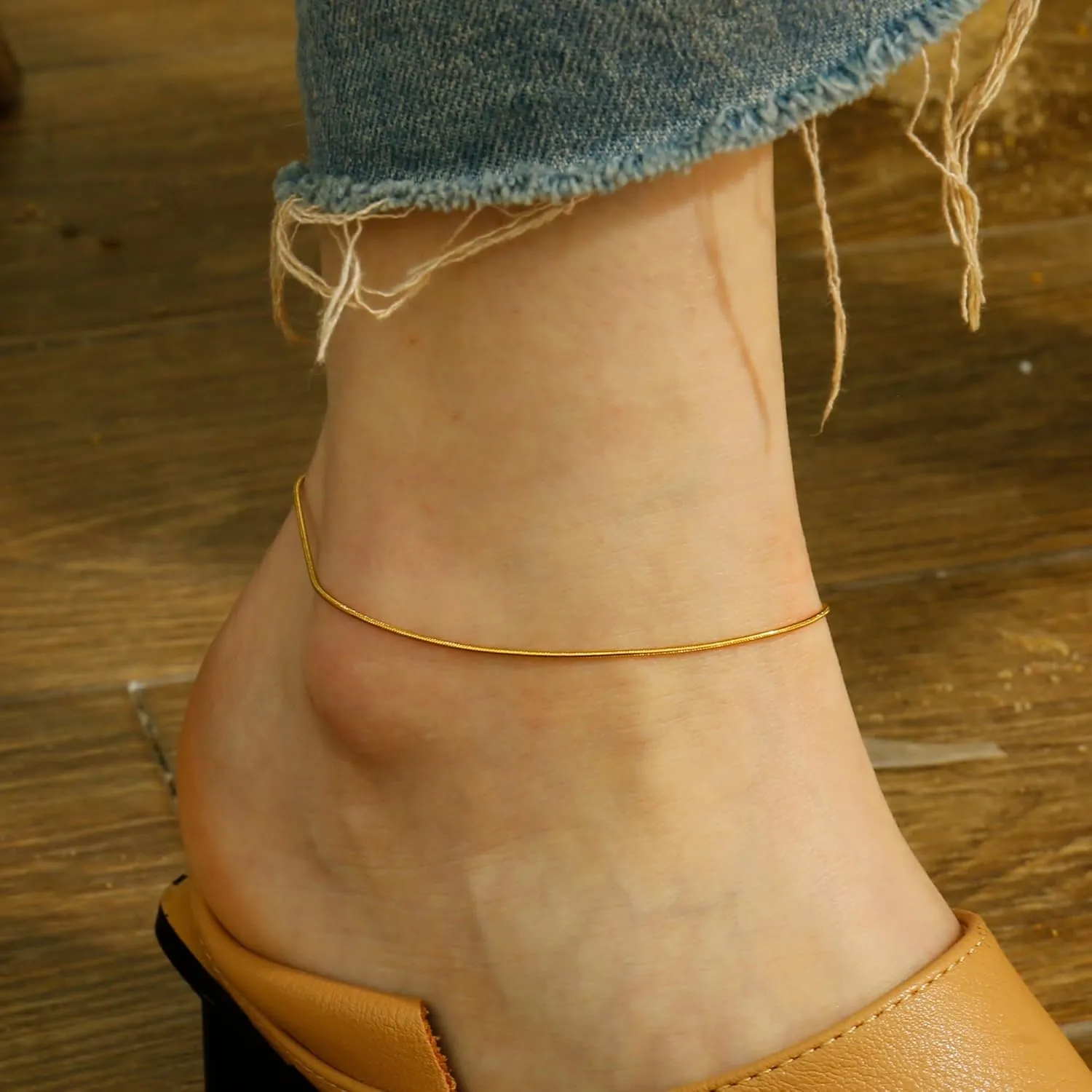 Gold Ankle Bracelets For Women Waterproof,18k Gold Plated Anklets Layered Thin Snake Chain Herringbone Anklets Non Tarnish Stainless Steel Dainty Summer Jewelry Set Gift For Women