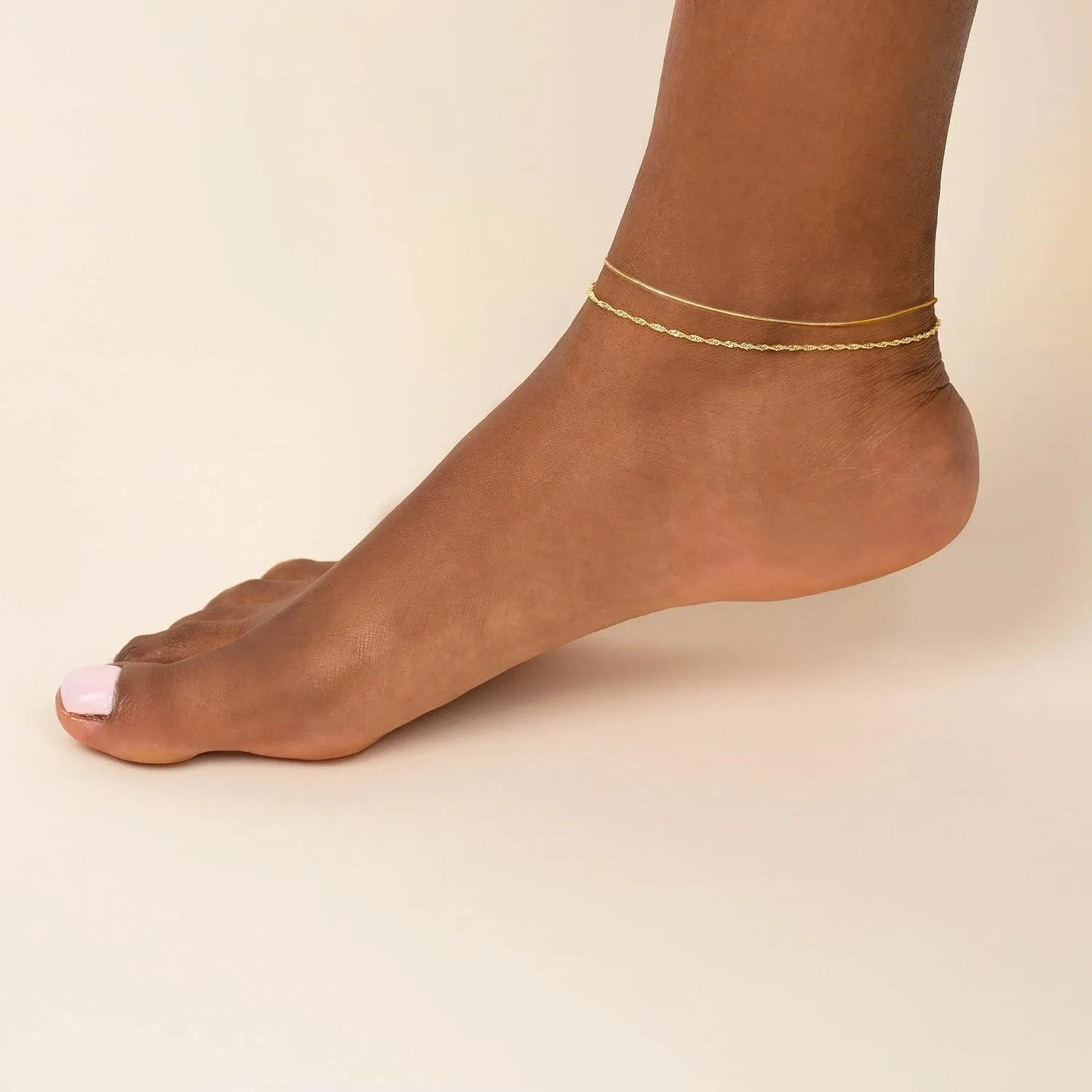 Gold Ankle Bracelets For Women Waterproof,18k Gold Plated Anklets Layered Thin Snake Chain Herringbone Anklets Non Tarnish Stainless Steel Dainty Summer Jewelry Set Gift For Women