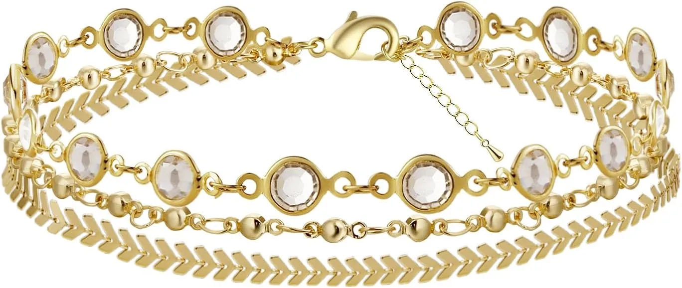 Gold Anklets for Women - Waterproof Cuban Link Heart Beads Anklets Set Layered Anklet Bracelets for Women Gold Jewelry