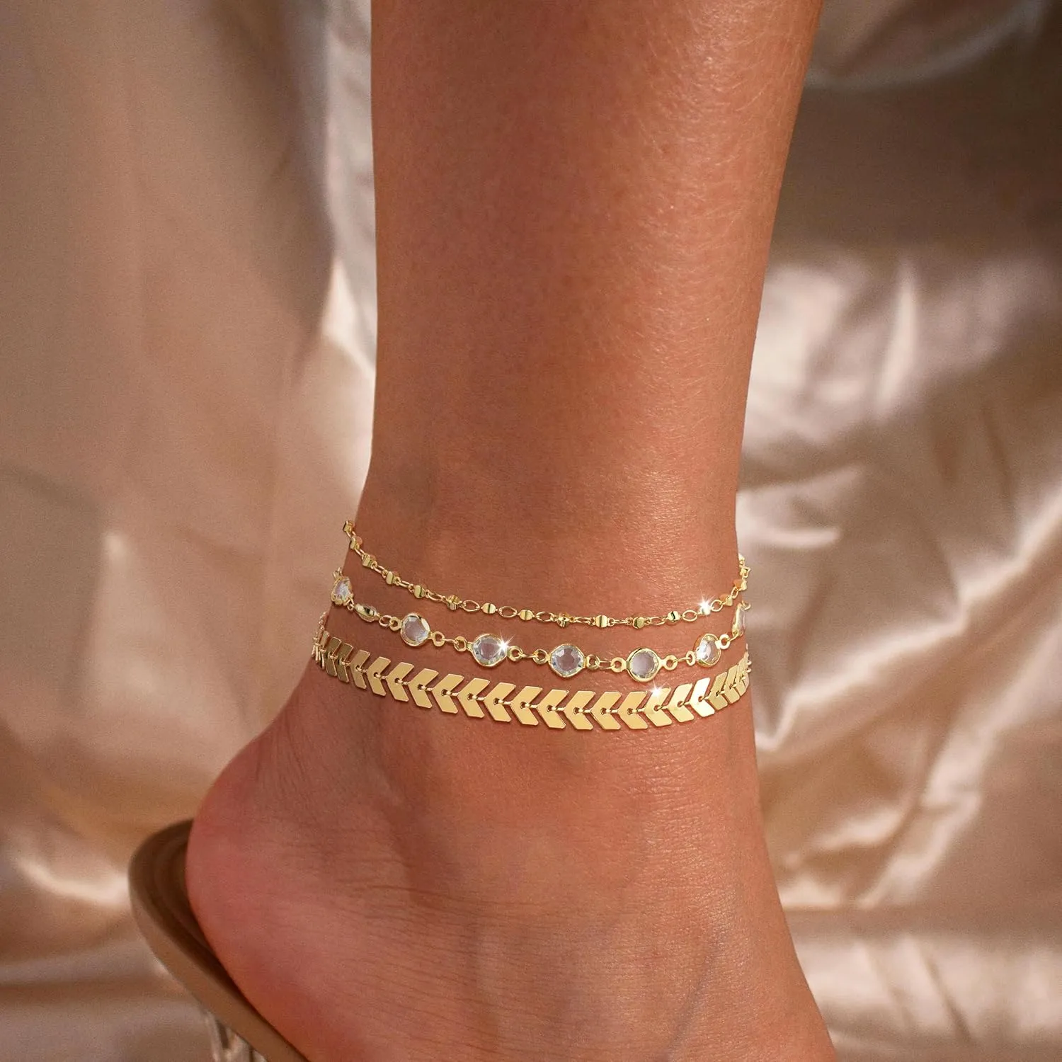 Gold Anklets for Women - Waterproof Cuban Link Heart Beads Anklets Set Layered Anklet Bracelets for Women Gold Jewelry