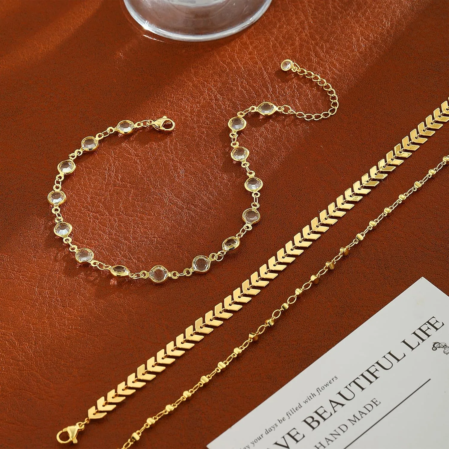 Gold Anklets for Women - Waterproof Cuban Link Heart Beads Anklets Set Layered Anklet Bracelets for Women Gold Jewelry