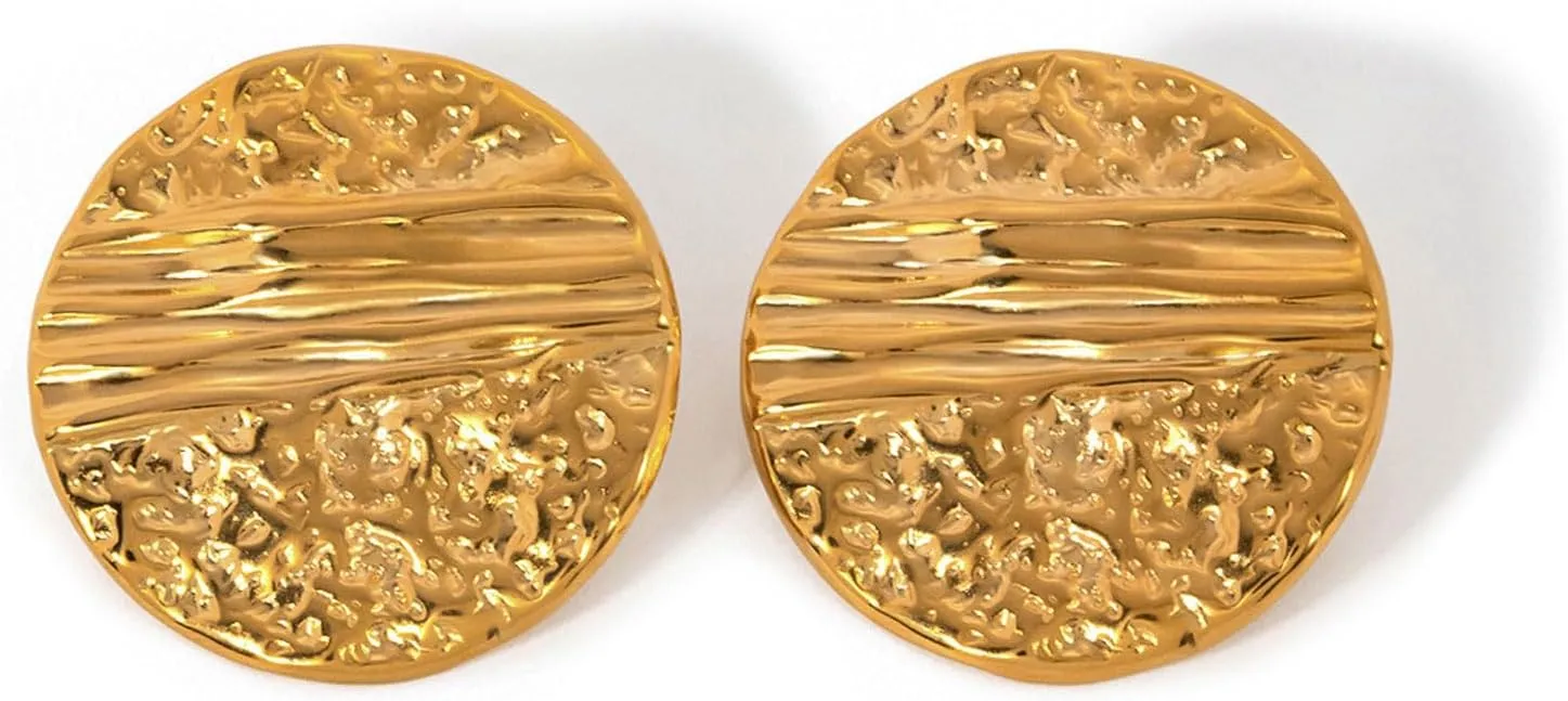 Gold Coin Earrings for Women Men Big Disc Round Button Nugget Stud Earrings Gold Geometric Statement Earrings Fashion Jewelry Gift for Girls
