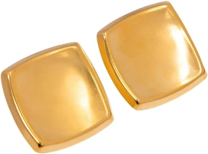 Gold Plated Stainless Steel Geometric Square Stud Earrings, Minimalist Design