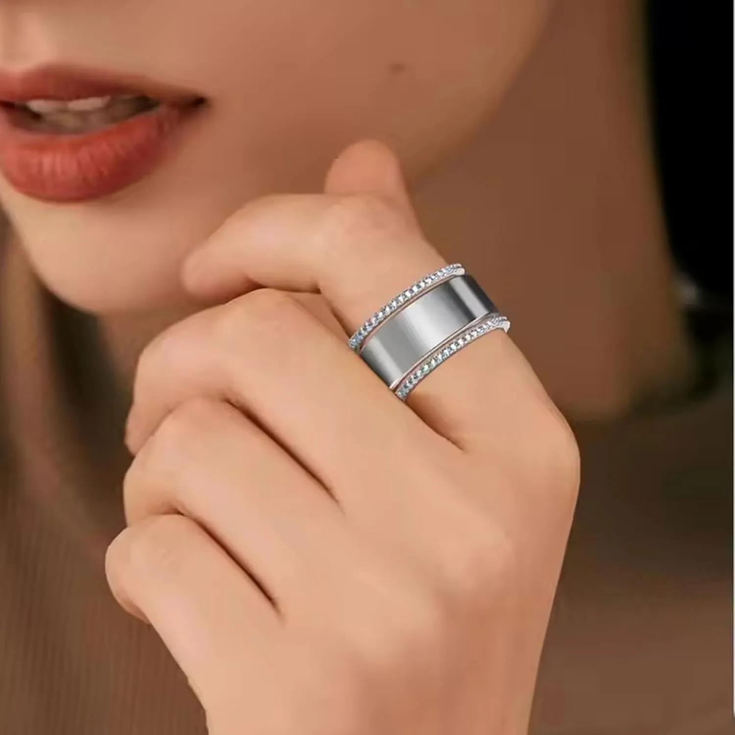 Gold Stacking Oura Rings for Women Silver Stackable Cubic Zirconia Chunky Oura Ring Trendy Statement Promise Wedding Rings Jewelry Gift for Women