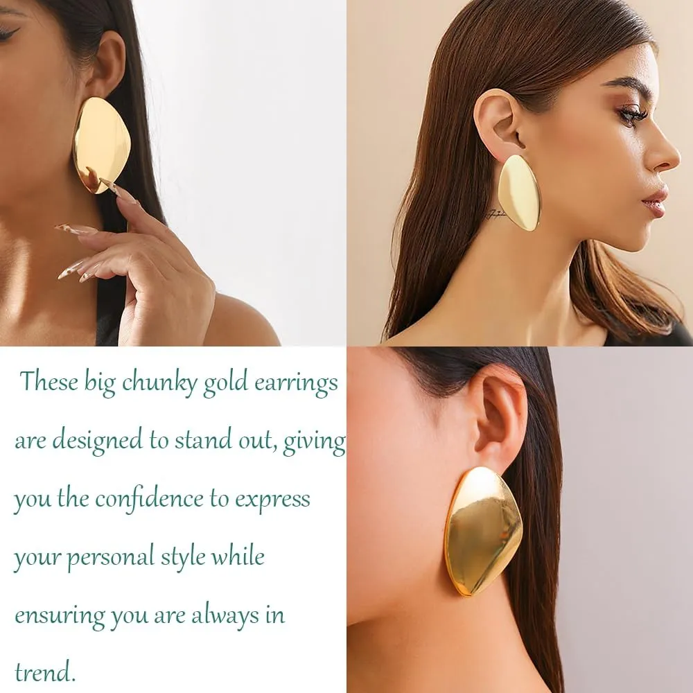 Gold Statement Earrings for Women Delicate Irregular Geometric Earrings Big Chunky Golden Earrings Trendy Jewelry for Women