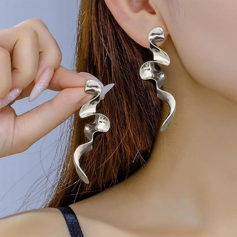 Gold Statement Wavy Irregular Geometric Curve Earrings for Women, Dainty Silver Exaggerated Twisted Shape Earring Minimalist Punk Party Prom Jewelry Gift