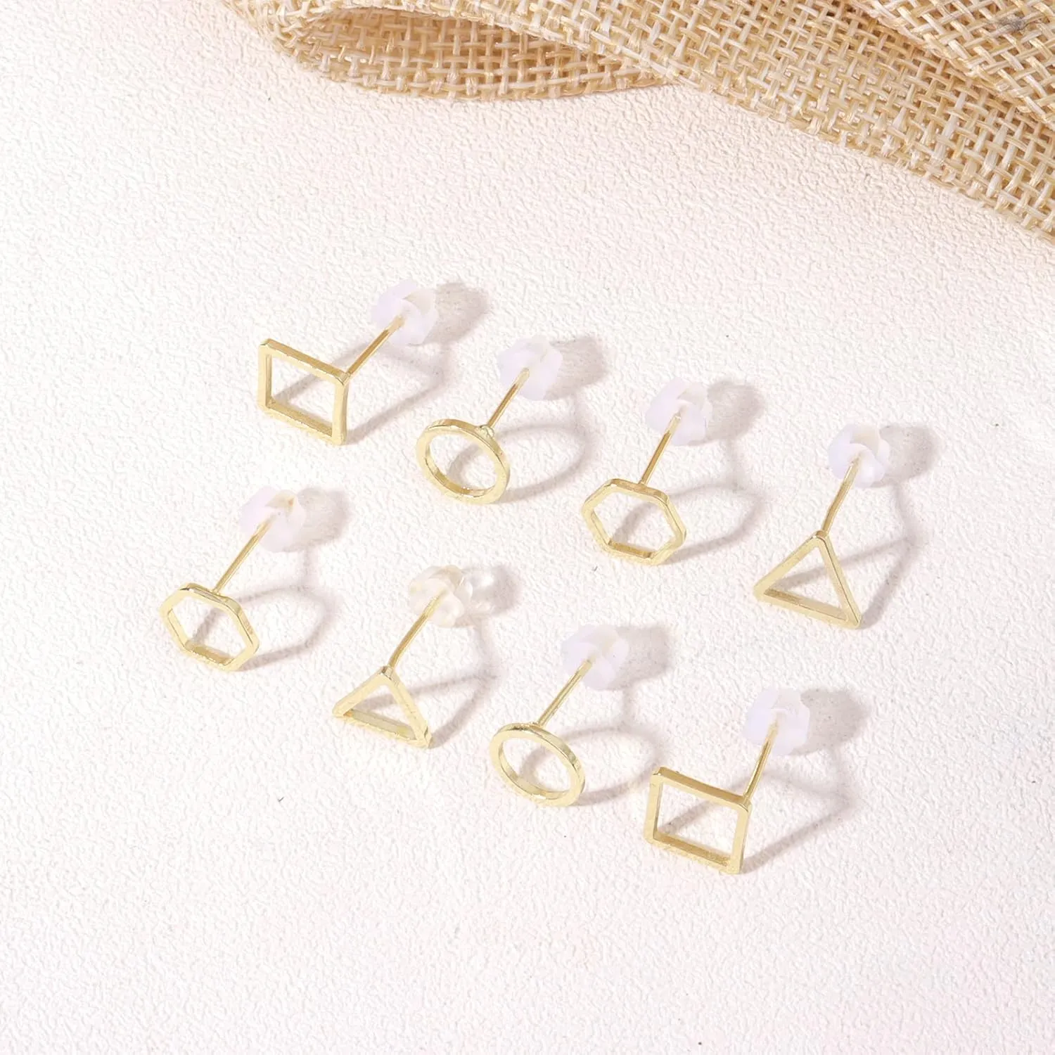 Gold Triangle Stud Earrings 14K Gold Stud Earrings for Women Minimalist Circle Rectangular Geometric Earrings for Christmas Stocking Stuffers Gifts??