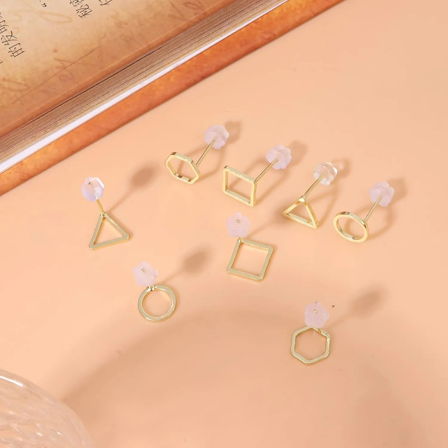 Gold Triangle Stud Earrings 14K Gold Stud Earrings for Women Minimalist Circle Rectangular Geometric Earrings for Christmas Stocking Stuffers Gifts??