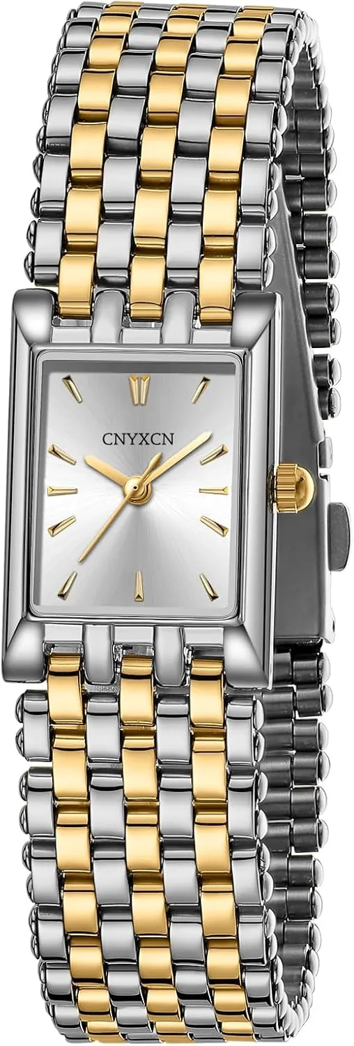 Gold Watches for Women Luxury Fashion Square Ladies Quartz Wrist Watch with Stainless Steel Band,Bracelet Adjustment Tool Included
