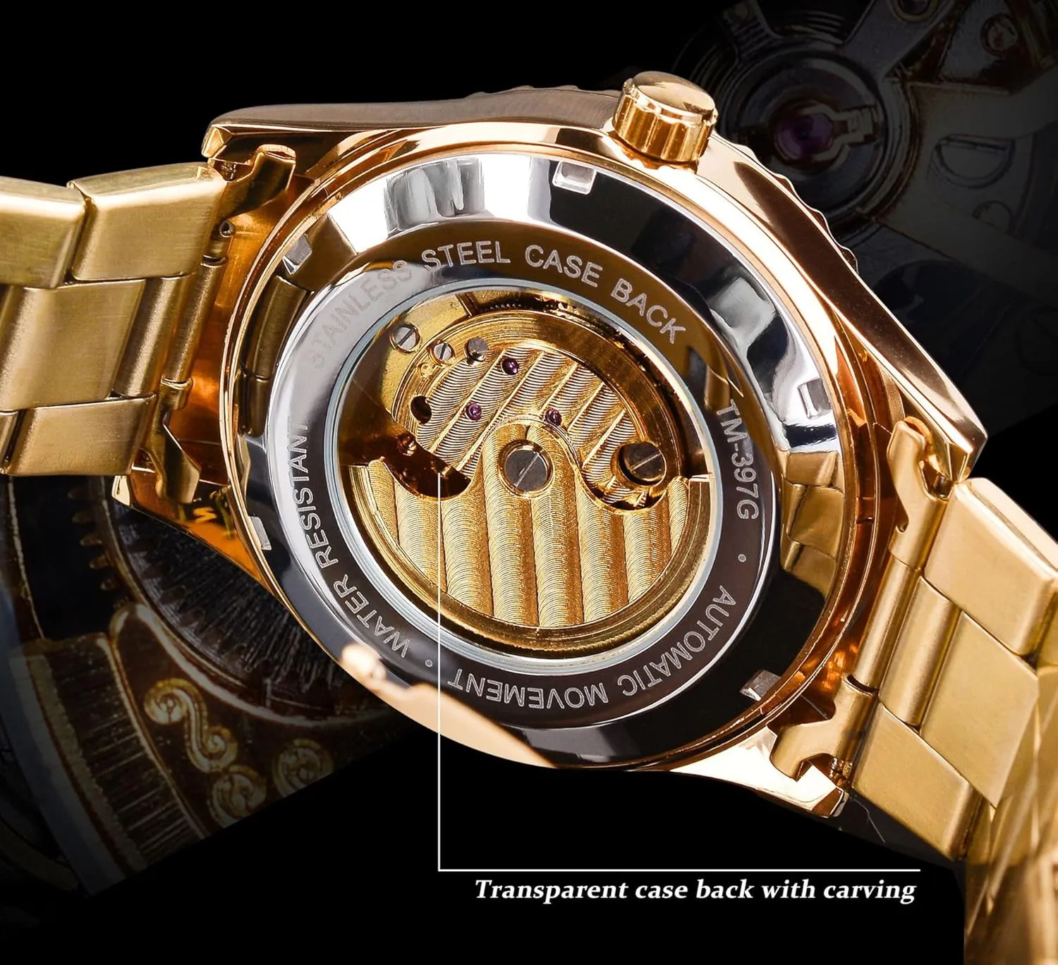 Golden Moon Phase Design Luxury Retro Style Watch Diamond Stainless Steel Bracelet Skeleton Tourbillon Men Automatic Mechanical Watches