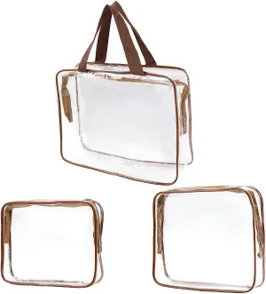 GORGECRAFT 3 Sizes Clear Cosmetic Pouch PVC Travel Toiletry Bags Large Capacity Camel Waterproof Transparent Rectangle Organizer Skincare Makeup Bag Kit with Zipper Handle Straps for Women Men