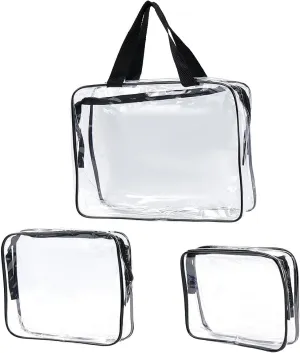GORGECRAFT 3 Sizes Clear Makeup Bags PVC Travel Toiletry Bag Kit Large Capacity Black Waterproof Transparent Rectangle Organizer Cosmetic Skincare Pouch with Zipper Handle Straps for Women Men