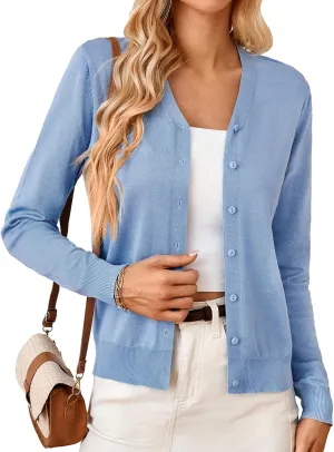 GRACE KARIN Women's Long Sleeve Button Down Vee Neck Classic Sweater Knit Cardigan