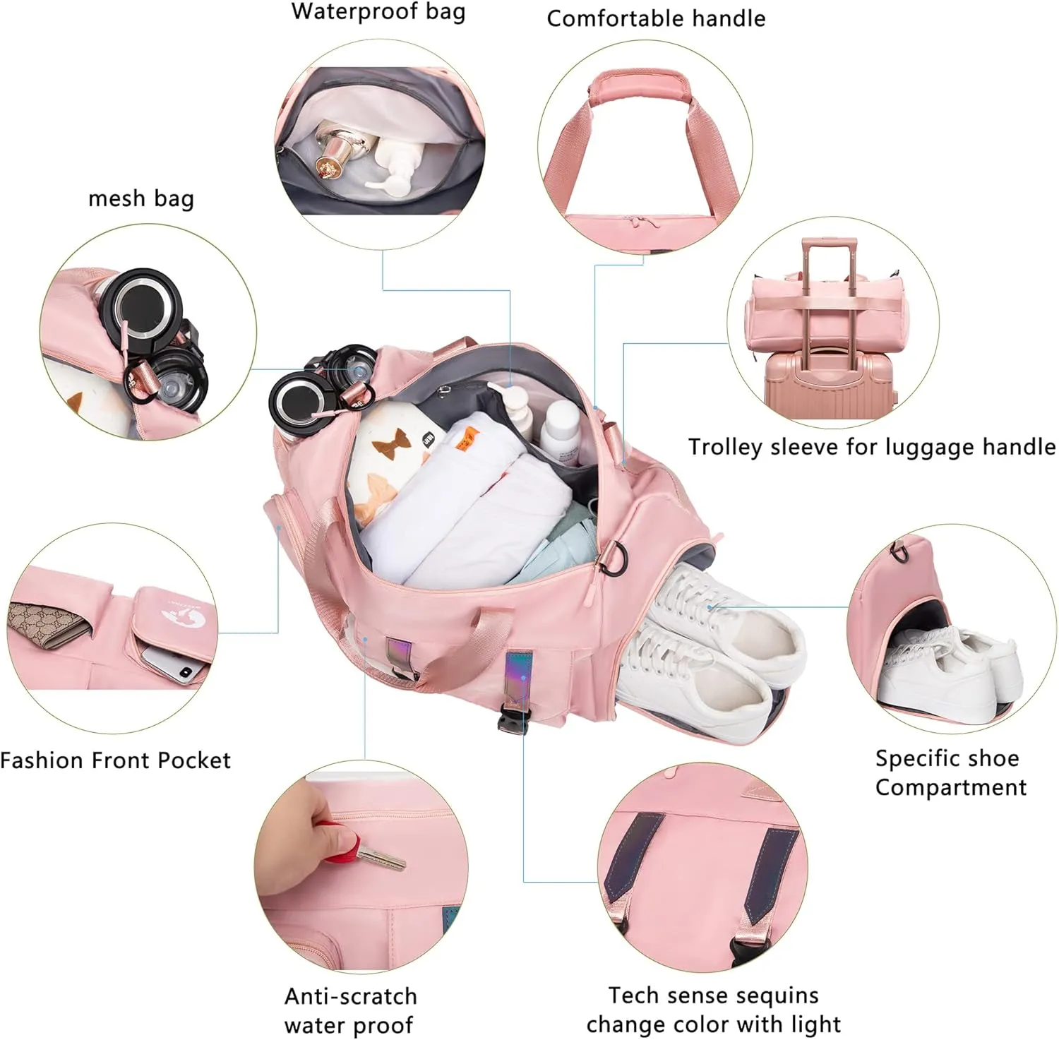 Gym Bag for Men and Women Small - 18.5"9.5"9" Duffel Travel Bag with Compartment, Gymnastics Equipment Bags
