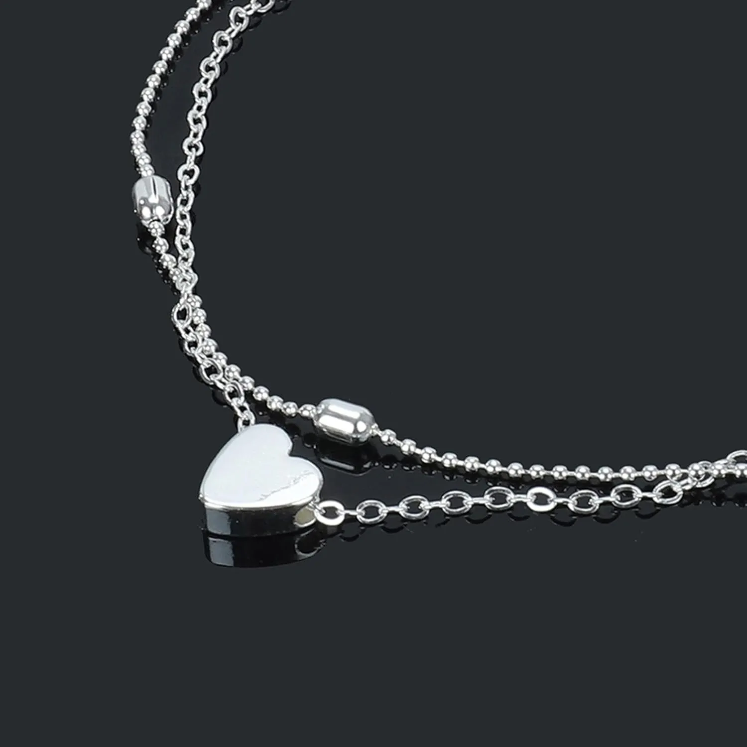 Heart Shaped Adjustable Anklets for Women, Durable Stainless Steel Silver Bracelets Jewelry Accessories