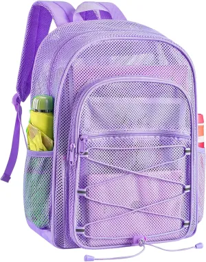 Heavy Duty Mesh Backpacks for Adults, See Through Backpack with Adjustable Straps, Mesh Bags for Swimming(Purple)