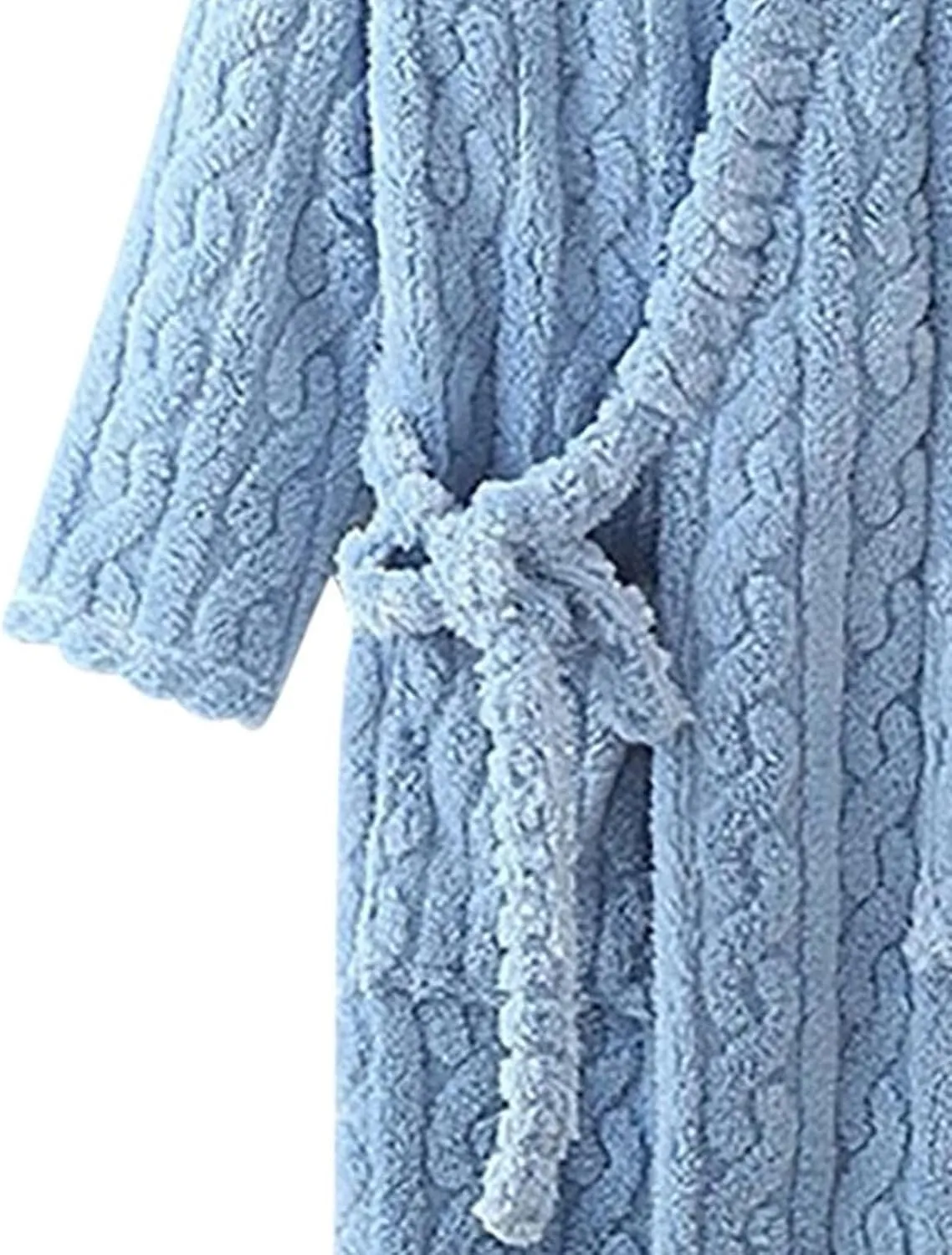 HGps8w Women's Flannel Jacquard Robe, Fuzzy Fleece Cozy Ladies Tie Side Kimono Bathrobe Nightgown Sleepwear with Pockets