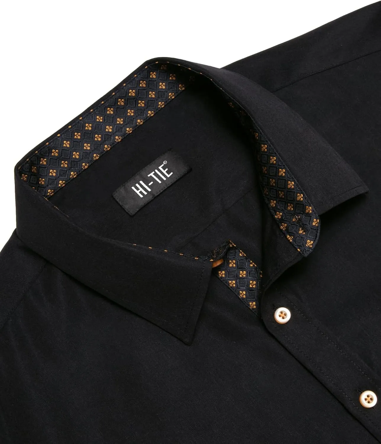 Hi-Tie Mens Dress Shirts Wrinkle Free Inner Contrast Jacquard Long Sleeve Casual Button Down Shirt Business Party Wedding