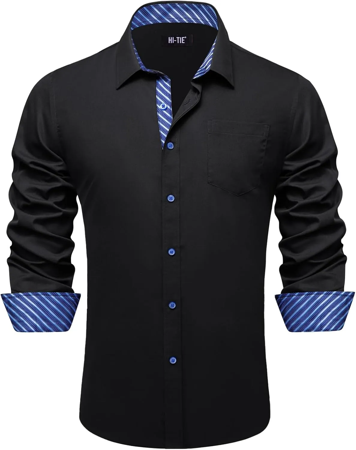 Hi-Tie Mens Dress Shirts Wrinkle Free Inner Contrast Jacquard Long Sleeve Casual Button Down Shirt Business Party Wedding