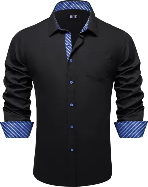 Hi-Tie Mens Dress Shirts Wrinkle Free Inner Contrast Jacquard Long Sleeve Casual Button Down Shirt Business Party Wedding