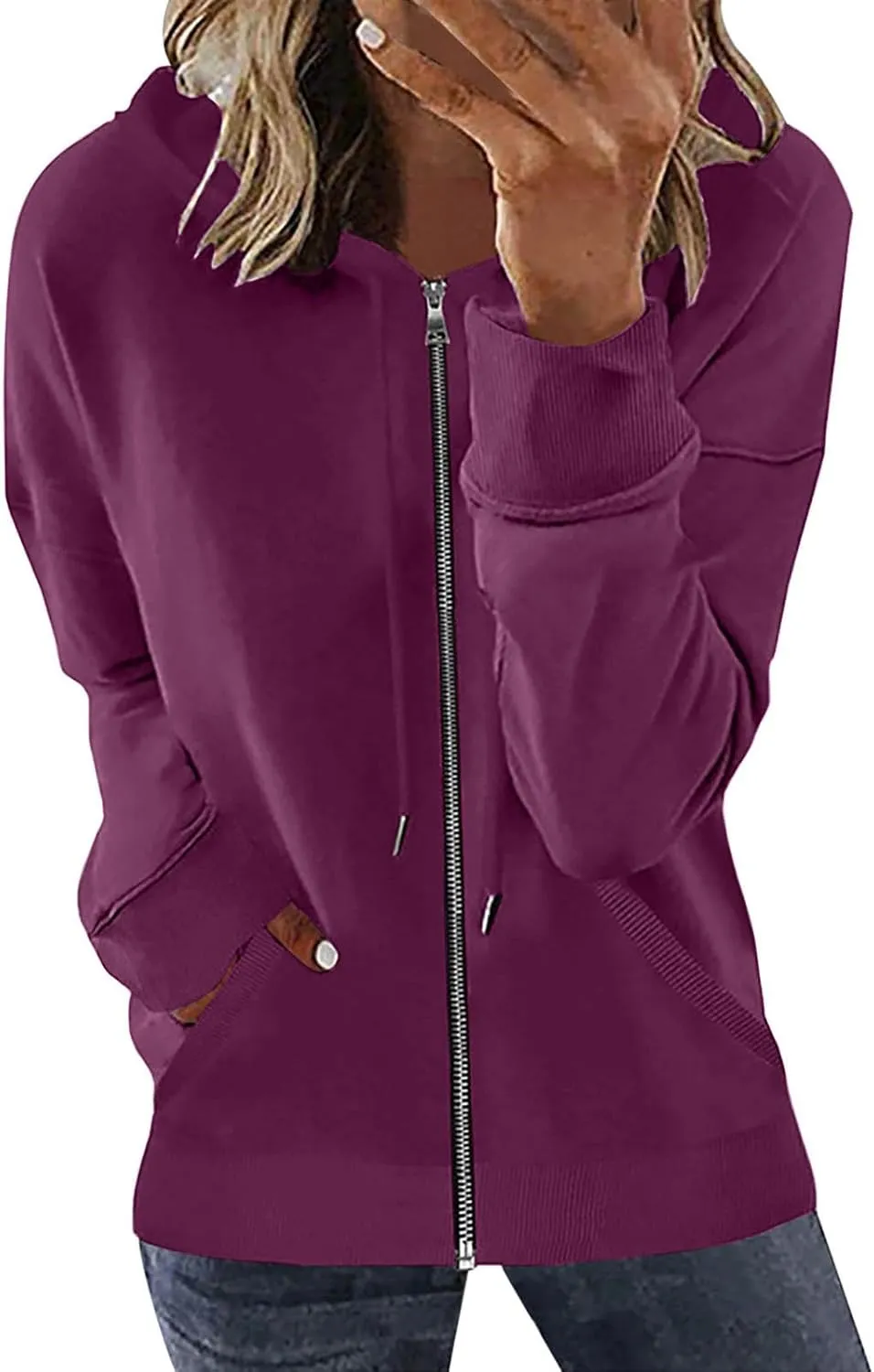 Hoodie Oversized Coat for Women Solid Color Pockets Cardigan Sweatshirts Long Sleeves Zipper Jackets Cardigan Winter