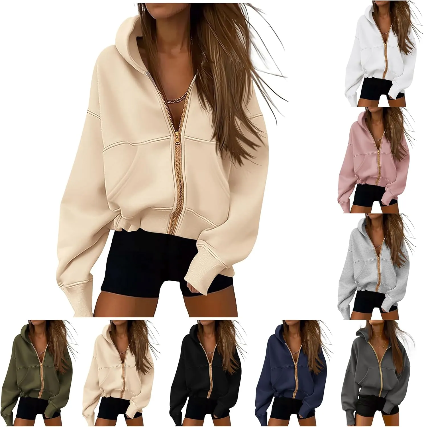 Hoodies for Women Zip Up Hoodie Y2K Tops Long Sleeve Loose Sweatshirt Fleece Jacket Fashion Trendy Fall Winter Clothes