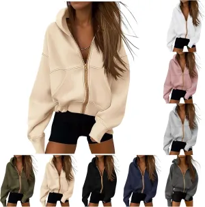 Hoodies for Women Zip Up Hoodie Y2K Tops Long Sleeve Loose Sweatshirt Fleece Jacket Fashion Trendy Fall Winter Clothes