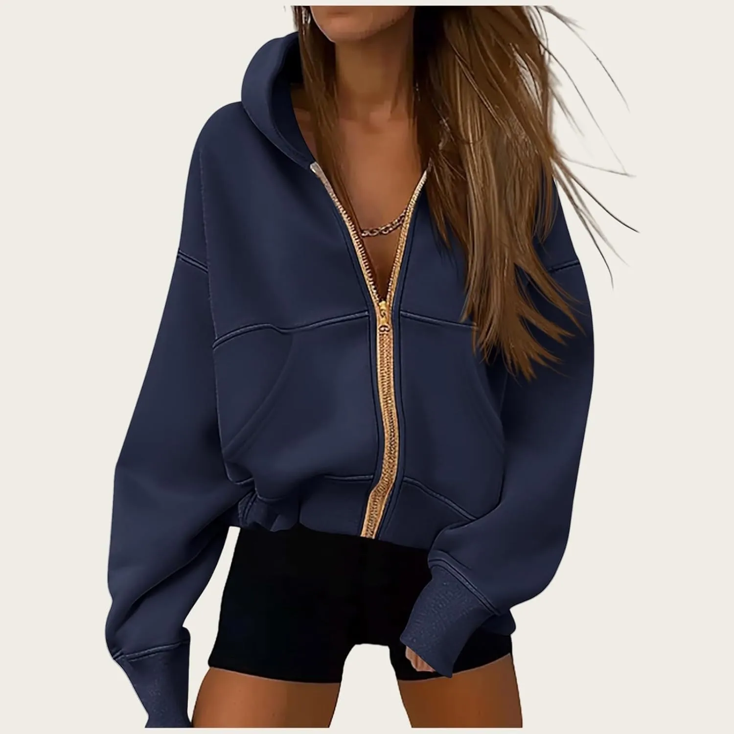 Hoodies for Women Zip Up Hoodie Y2K Tops Long Sleeve Loose Sweatshirt Fleece Jacket Fashion Trendy Fall Winter Clothes