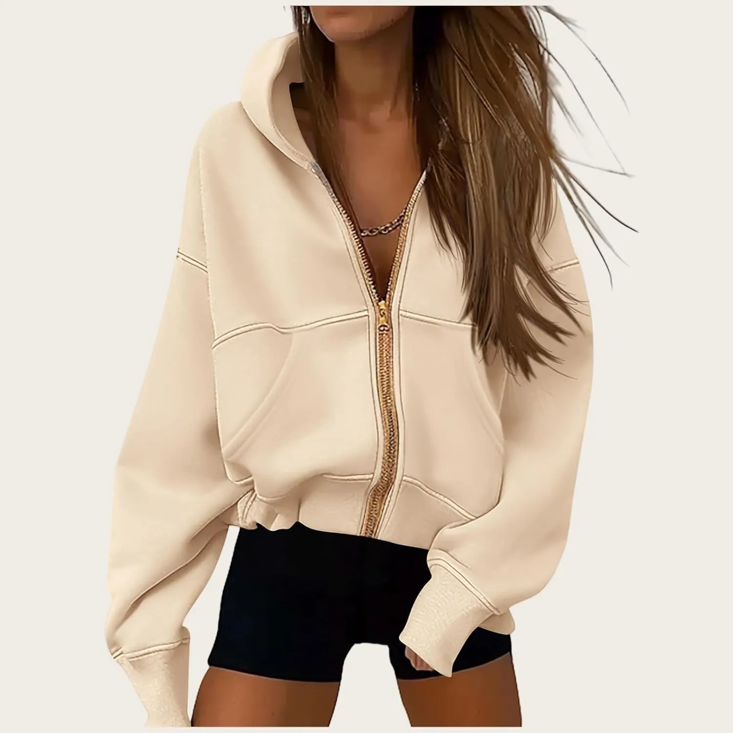Hoodies for Women Zip Up Hoodie Y2K Tops Long Sleeve Loose Sweatshirt Fleece Jacket Fashion Trendy Fall Winter Clothes