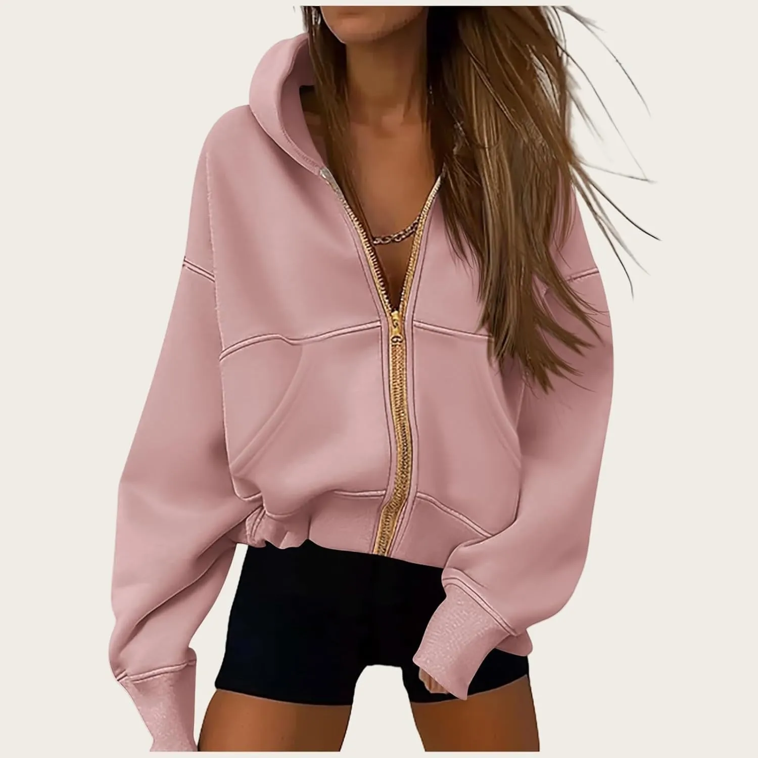 Hoodies for Women Zip Up Hoodie Y2K Tops Long Sleeve Loose Sweatshirt Fleece Jacket Fashion Trendy Fall Winter Clothes