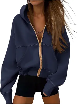 Hoodies for Women Zip Up Hoodie Y2K Tops Long Sleeve Loose Sweatshirt Fleece Jacket Fashion Trendy Fall Winter Clothes