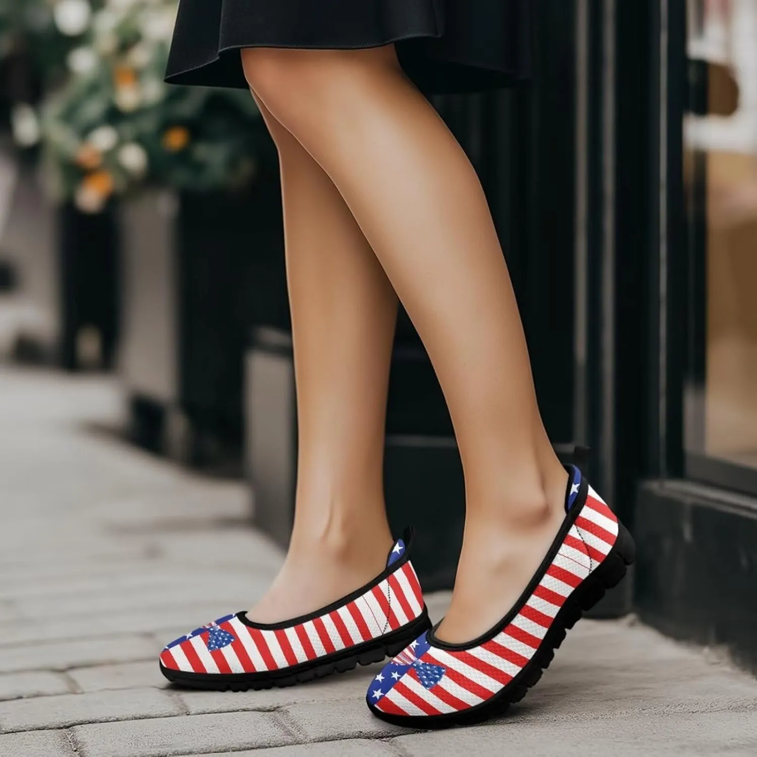 Howilath American Flag Print Flat Shoes for Women Slip on Trekking Shoes Casual Sport Shoes Lightweight Loafers