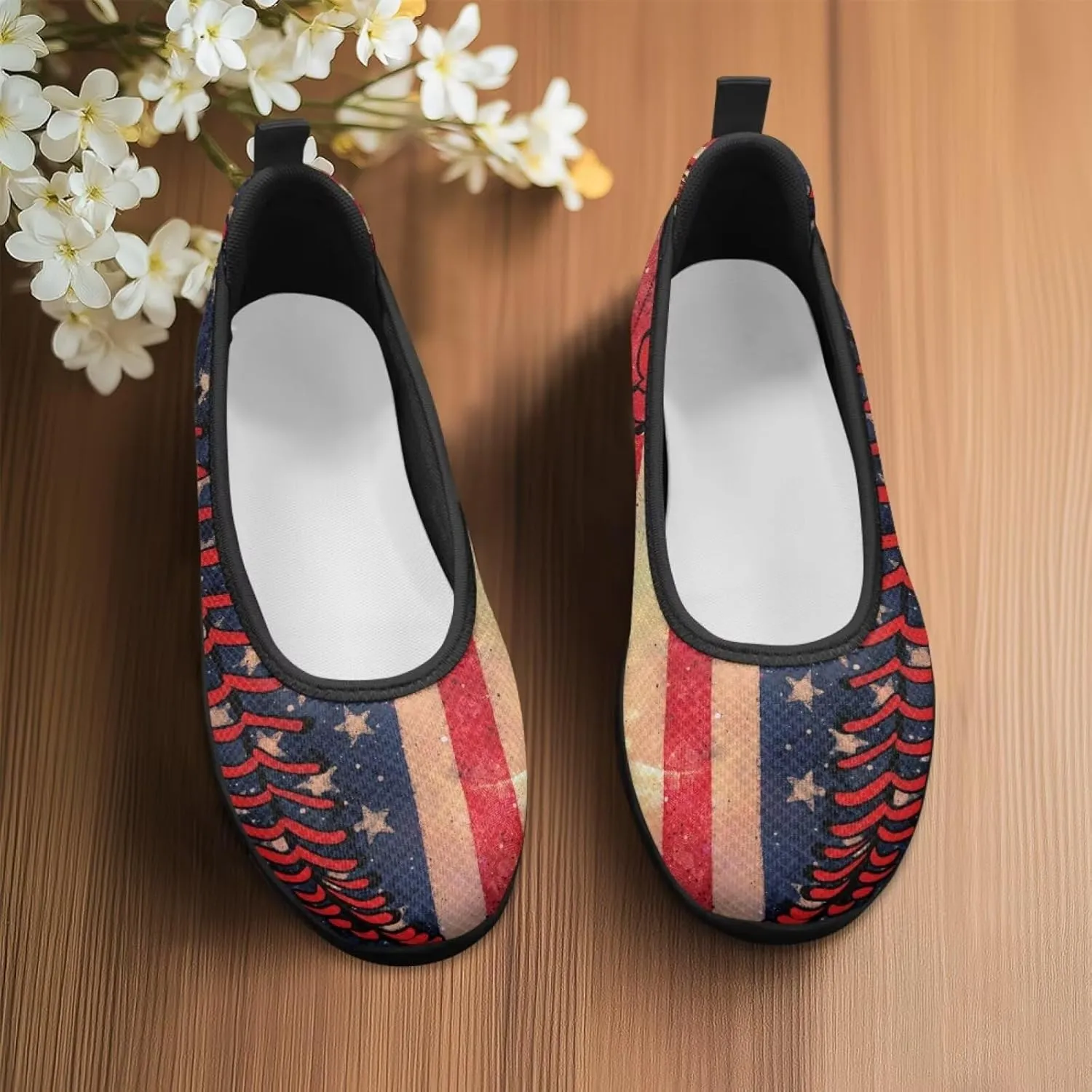 Howilath American Flag Print Flat Shoes for Women Slip on Trekking Shoes Casual Sport Shoes Lightweight Loafers