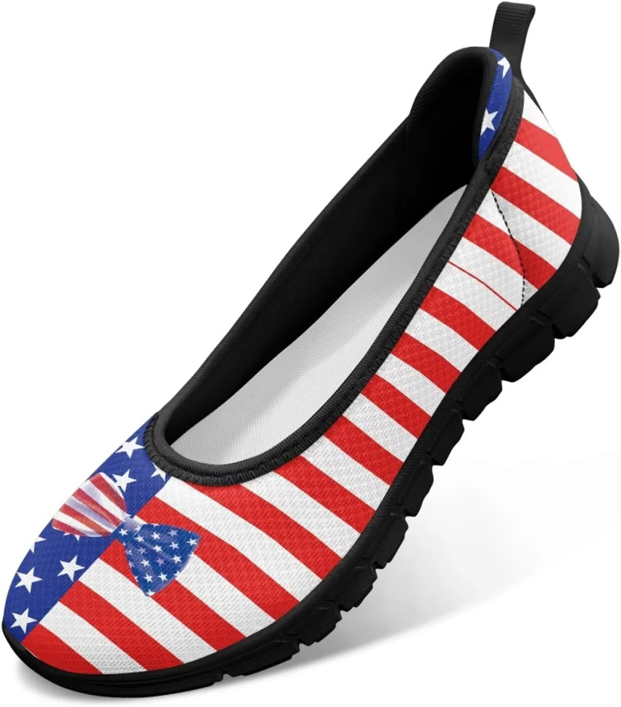 Howilath American Flag Print Flat Shoes for Women Slip on Trekking Shoes Casual Sport Shoes Lightweight Loafers