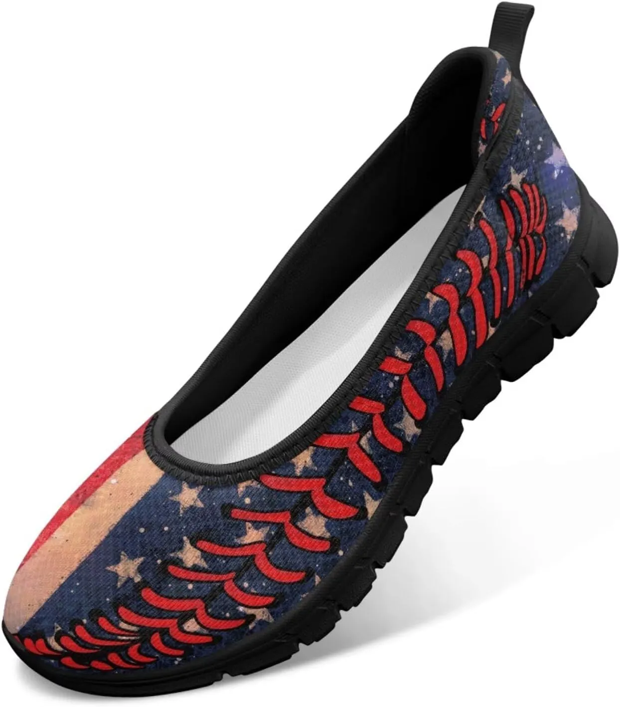 Howilath American Flag Print Flat Shoes for Women Slip on Trekking Shoes Casual Sport Shoes Lightweight Loafers